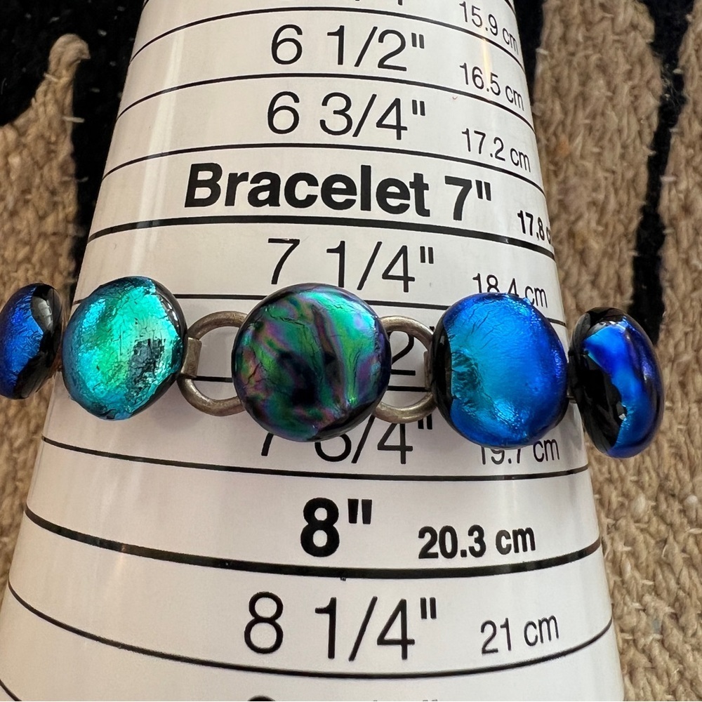 ❤️ Vintage Old Dichroic Glass Cabochon Sterling Silver Sz 7.5 Bracelet 30.1Gm - Picture 5 of 12